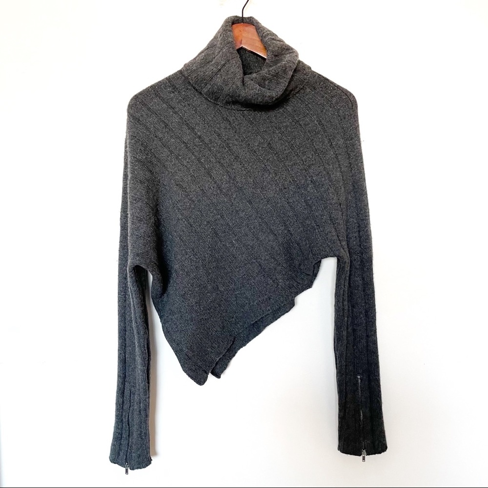 ALICE + OLIVIA Crop Ribbed Asymmetrical Turtleneck - Picture 1 of 5